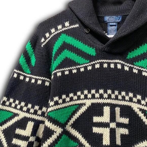 Polo Ralph Lauren Unisex Multi Geometric Shawl Collar Apres Ski Sweater - Picture 1 of 16